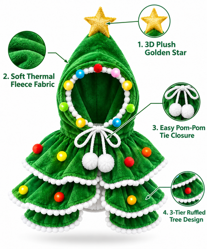Festive Tree Chic™ - Capa Navideña de Árbol con Estrella y Pompones para Mascotas
